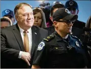  ?? ERIN SCHAFF / NEW YORK TIMES ?? Mike Pompeo, President Donald Trump’s nominee for secretary of state, faced serious opposition during a Senate panel hearing Monday. The full Senate is expected to consider his nomination this week.