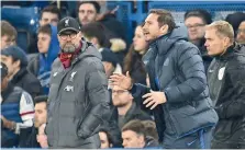  ?? AFP ?? TOUCHLINE BATTLE: Jurgen Klopp (left) and Chelsea coach Frank Lampard react during the English FA Cup fifth round match. —