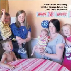  ??  ?? Close family: Julie Lowry with her children James, Rio,
Chloe, Codie and Dionne