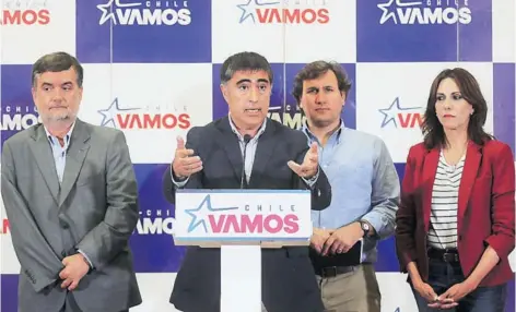  ??  ?? ► Los líderes de Chile Vamos ayer, tras la cita de comité ejecutivo.