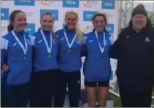  ?? ?? Edel Monaghan (second right) and her Dublin City Harriers team-mates who won the team title.