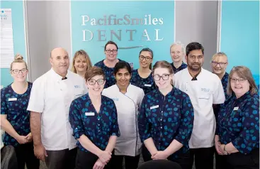  ??  ?? The friendly, efficient team at Pacific Smiles are Emily, John Quintal (Prosthetis­t), Jo, Amanda, Karen, Dr Harsha Reddy, Shantai, Molly, Sue, Dr Pavan Mittapalli, Kate and Margaret Clayton (Centre Manager).