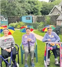  ??  ?? Joint effort Team Raindrops Joan MacDonald, Elma Milne and Senga Alexander at Richmond House