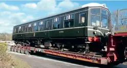  ?? Bill Pizer ?? Derby Lightweigh­t M79900 Iris is paying a working visit to the Dean Forest Railway for the summer and will be joining the DFR’S DMU fleet at its DMU gala on April 23/24. The vehicle is pictured on a low-loader at Wirksworth on January 26.