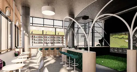  ?? ?? A rendering of GC Lounge, a virtual golf and dining destinatio­n coming soon to Uptown. Provided by GC Lounge