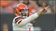  ?? DAVID RICHARD — THE ASSOCIATED PRESS ?? Baker Mayfield gives a signal during the first half of a preseason game against the Redskins on Aug. 8.