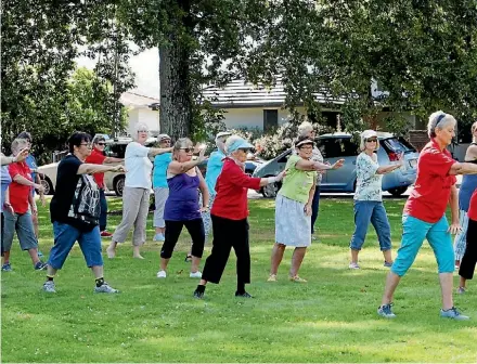  ?? PHOTO: CHERIE SIVIGNON/FAIRFAX NZ ?? Summer activity programme participan­ts practise Taoist Tai Chi at Broadgreen House.