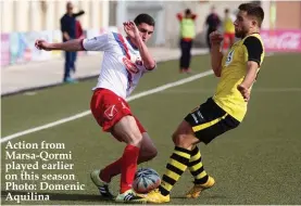  ??  ?? Action from Marsa-Qormi played earlier on this season Photo: Domenic Aquilina