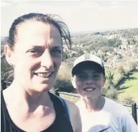  ??  ?? Fin out on his run with mum Sarah Latham