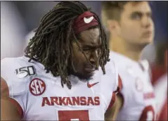  ?? NWA Democrat-Gazette/Ben Goff ?? WEEPING WIDEOUT: Arkansas wide receiver Trey Knox cries as the clock winds down in Saturday’s 24-20 loss to Kentucky at Kroger Field in Lexington, Ky.