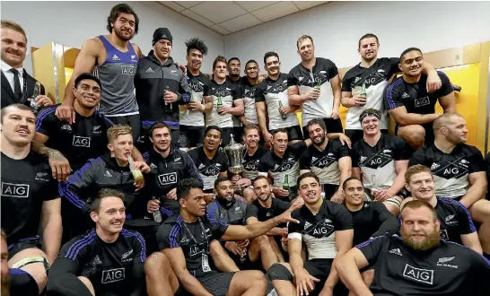  ?? PHOTO: GETTY IMAGES ?? The All Blacks celebrate victory over France but it was hardly a dominant performanc­e. Shifted back to his more familiar fullback position, and uncorked another excellent test to conclude a triumphant return to national duties. His 10th try of season...