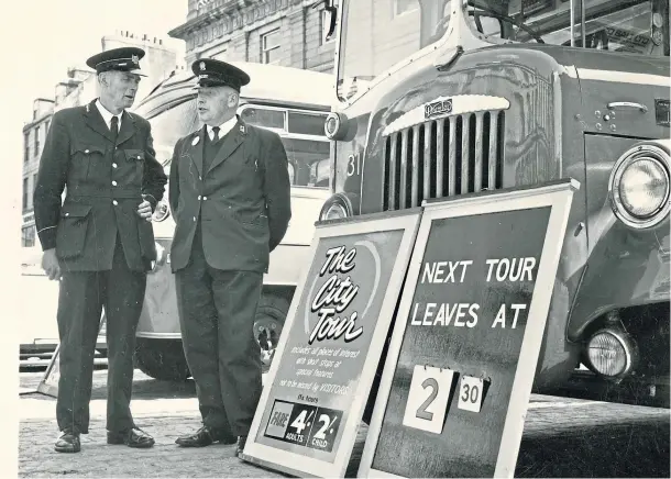  ??  ?? Crews chat while awaiting the start of one of the popular City Tours in Aberdeen, May 27 1970