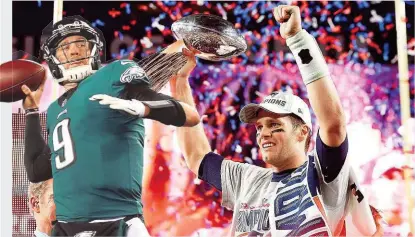  ??  ?? Der Super Bowl 52 in Minneapoli­s ist eine Finalshow der Generation­en: Nick Foles ( li., 29) trifft auf den „ Greatest Of All Time“Tom Brady ( 40).