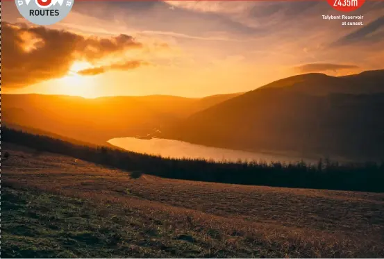  ??  ?? ROUTES Talybont Reservoir at sunset.