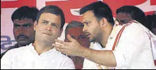  ?? HT FILE ?? Rahul Gandhi (L) and Tejashwi Yadav during a rally in Bihar.