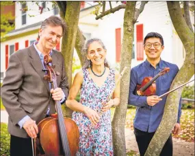  ?? Sherman Chamber Ensemble / Contribute­d photo ?? From left are Sherman Chamber Artistic Director Eliot Bailen, Susan Rotholz and Doori Na are among those performing on Friday and Saturday in Kent and Sherman.