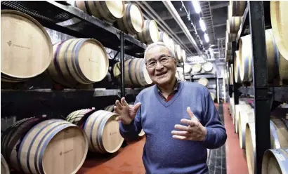  ?? The Yomiuri Shimbun ?? Masanori Kawaguchi, former head of Tokachi-Ikeda Research Institute for Viticultur­e and Enology, speaks about creating wine in Ikeda, Hokkaido.