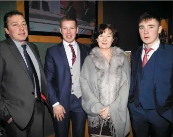  ??  ?? TJ Maunsell with Paudie, Julie and Maurice O’Connor attending the Kilmoyley GAA Social at the Ballyroe Heights Hotel on Friday.