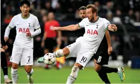  ?? Photograph: Sascha Steinbach/EPA ?? Harry Kane gets a shot away but it was a night when neither side came close to breaking the deadlock in Frankfurt.