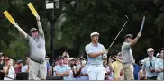  ?? TERRANCE WILLIAMS — THE ASSOCIATED PRESS ?? Bryson DeChambeau reacts after teeing off on the ninth hole during the third round of the BMW Championsh­ip golf tournament, Saturday.