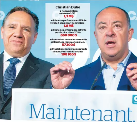  ??  ?? Christian Dubé (à droite) a annoncé son retour en politique pour la CAQ le 3 septembre dernier dans La Prairie.