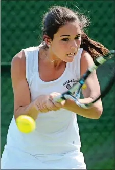  ?? DANA JENSEN/THE DAY ?? Stonington’s Gabby Dellacono finished with an individual record of 23-2 and had the distinctio­n of being the first freshman in program history to earn all-state honors. Dellacono won the ECC singles title over defending champion Michaela Abate of St....