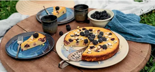  ?? PHOTOS: NICOLA GALLOWAY ?? Blackberry and ricotta torta whipped up with homemade ricotta and homegrown blackberri­es.