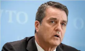  ??  ?? Roberto Azevedo during a press conference at the WTO’s headquarte­rs in Geneva in 2018. Photograph: Fabrice Coffrini/AFP via Getty Images