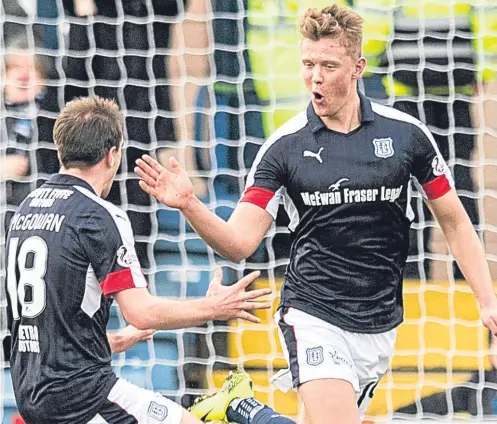  ?? SNS. ?? Mark O’Hara, right, with Paul McGowan after giving Paul Hartley’s side an early lead in yesterday’s Dens Park clash.