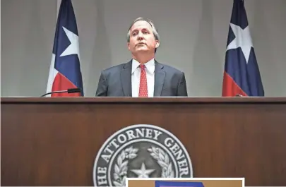  ??  ?? JAY JANNER, AP Republican Texas Attorney General Ken Paxton announces Texas’ lawsuit to challenge the Obama administra­tion’s transgende­r bathroom directive during a news conference Wednesday in Austin.