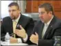  ?? CONTRIBUTE­D PHOTO ?? State Reps. Brian Ohler, R-Canaan, and Jay Case, R-Winsted, discuss sober home legislatio­n at a recent roundtable.