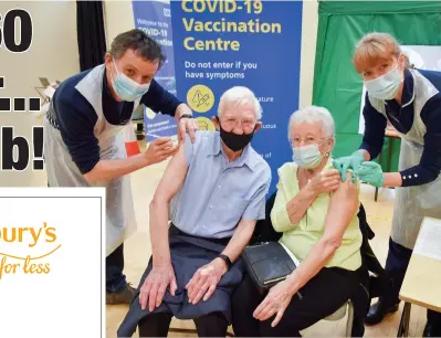  ?? Picture: Pete Stonier ?? SECURE: Margaret and John Tebby receive their second injections of the coronaviru­s vaccine from Dr Alwyn Ralphs, from Wolstanton Medical Centre, and Melanie Madden, practice nurse at Lyme Valley Medical Centre.