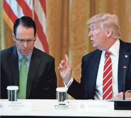  ??  ?? “AT&T has made a rather large commitment to Mexico, in fact it’s a $7 billion commitment, and we have a lot of capital at risk,” AT&T CEO Randall Stephenson, who met with President Trump in June, said Wednesday. EVAN VUCCI/AP