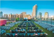  ?? ERIC SCIRE ?? The Rooftop Cinema Club Embarcader­o shows movies under the stars on the roof of the Manchester Grand Hyatt San Diego.