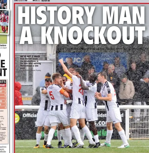  ?? PICTURE: MI News & Sport PICTURES: David Purday ?? SHAPING UP: John Rooney fires Guiseley in front before Ebbsfleet turned the tables, inset WE’VE GOT IT MAID! Sam Barratt leads the celebratio­ns in the rain after earning Maidenhead a late point