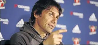  ?? / MATTHEW CHILDS / REUTERS ?? Chelsea coach Antonio Conte will clinch the Premiershi­p League title with a win over West Bron tonight.