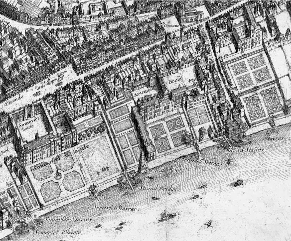  ?? ?? One of Wenceslaus Hollar’s 17th-century etchings of London, showing the Strand