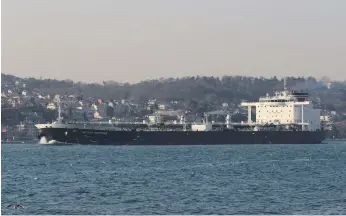  ??  ?? ‘British Heritage’ in the Bosphorus in Istanbul, Turkey, this year. Last week it was challenged by Iranian vessels and ordered to change course, before a UK warship intervened