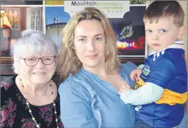  ?? (Pic: John Ahern) ?? RIGHT: ‘Big Breakfast’ co-ordinator, Breeda Fitzgerald, with Carol Crotty and Carol’s godchild, Tadhg O’Farrell, at last Sunday morning’s fundraiser in Burncourt.