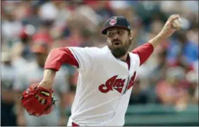  ?? TONY DEJAK— ASSOCIATED PRESS ?? Indians relief pitcher Andrew Miller delivers in the seventh inning against the Baltimore Orioles on Aug. 19.