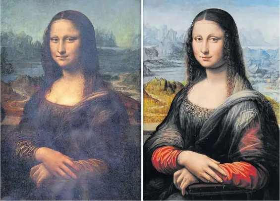  ?? AFP ?? Esa mirada. El óleo de Da Vinci y, a la derecha, el trabajo que según los especialis­tas fue realizado por un pupilo del artista, en el Renacimien­to.