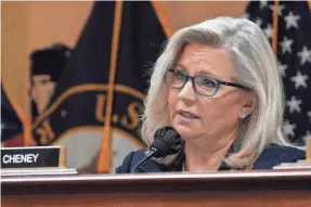  ?? JACK GRUBER/USA TODAY ?? Rep. Liz Cheney, R-Wyo., vice chair of the House Jan. 6 committee, showed excerpts from witness statements that raised concerns.