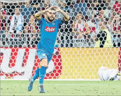  ?? FOTO: EFE ?? Lorenzo Insigne celebra el 0-2 marcado ayer en Niza