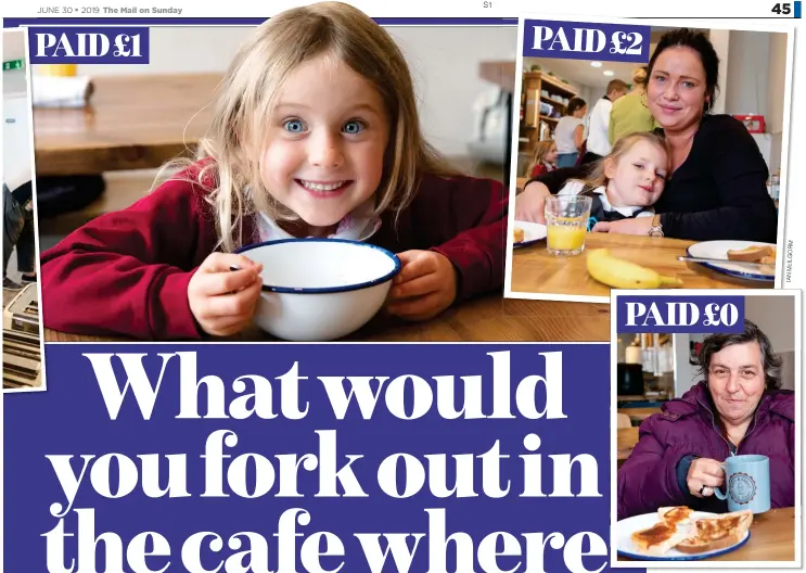  ?? IANMcILGOR­M ?? BREAD AND BUTTER: Clockwise from centre: Schoolgirl Olympia Wood; mum Chantelle Morgan and Marny; and unemployed Wendy Bland pay the cafe what they can