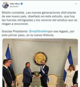  ??  ?? Tuit. El documento con las propuestas de reformas fue entregado a las 11:15 de la noche, sin mayor informació­n de las cuentas de gobierno.