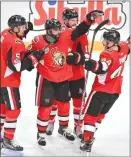  ?? Associated Press photo ?? Ottawa Senators Johnny Oduya celebrates after scoring in the third period, during the NHL Global Series hockey game between Ottawa Senators and Colorado Avalanche at Ericsson Globe arena in Stockholm, Sweden, Saturday.