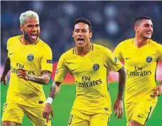  ?? AFP ?? Paris Saint-Germain’s Brazilian forward Neymar (centre) celebrates scoring a goal during the match at Anderlecht.