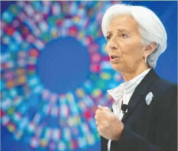  ?? SAUL LOEB / AFP / Gett y Imag es files ?? European Central Bank chief Christine Lagarde says her biggest concern is
fiscal aid to workers and businesses could get phased out too abruptly.