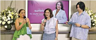  ?? ?? DR. Mary Giselle Lazaro-maceda (center), Founder and Medical Director at NU.U Asia, speaks at the launch of the #Yestosumme­r Campaign.