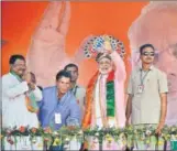  ?? HT FILE ?? Narendra Modi waves to the crowd at a public rally in Sundargarh district, Odisha, in the runup to the 2014 Lok Sabha elections.